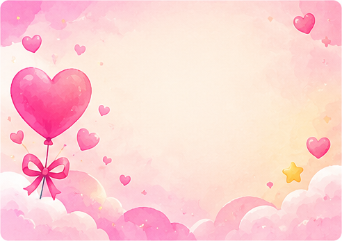 Corazones y nubes en acuarela rosa